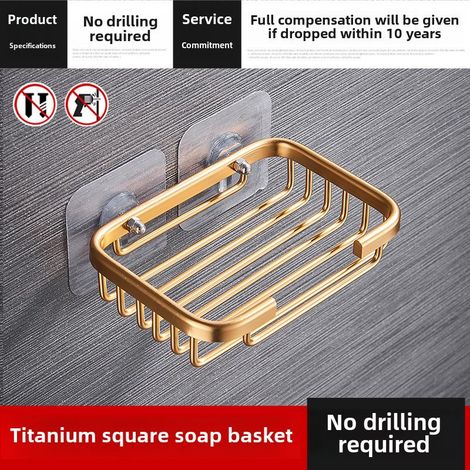 Porte-savon en aluminium, filet à savon en titane, non perforé, fixation murale par ventouse, porte-savon de salle de bain, rangement avec égouttage, sans perçage (1/5)