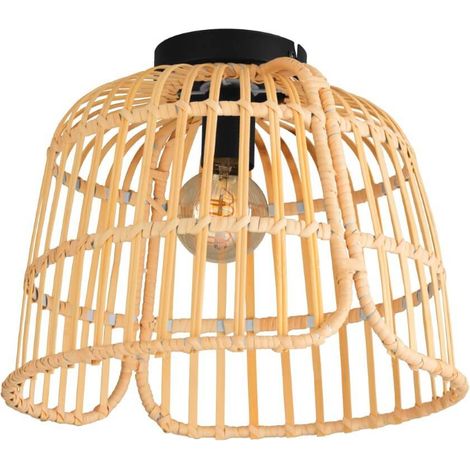 Plafond Glyneath Wood Nature E27 1x40W H: 20,5 cm Ø37,5 cm Dimmable (1/3)
