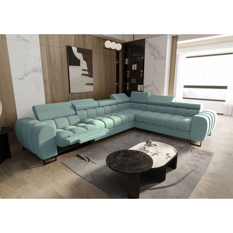 Ecksofa Schlafsofa BASTIEN RELAX in Stoff Moly Sky Ottomane Rechts