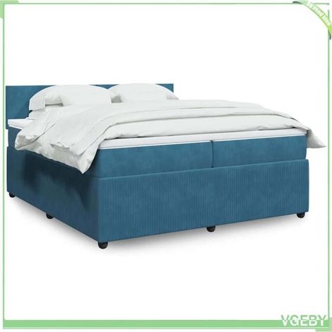 Sommier à lattes - Ensemble 200x200 FAF7291712426155 - Velours bleu - 2 matelas 20 cm à ressorts ensachés - Surmatelas 5 cm (1/5)