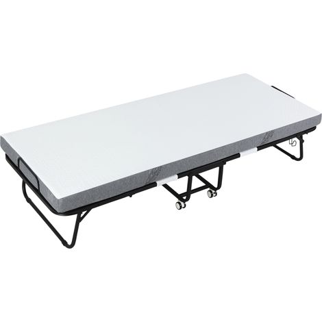 Folding Bed 10cm Mattress, Portable Foldable Guest Bed Sturdy Metal Frame on Wheels (1/5)