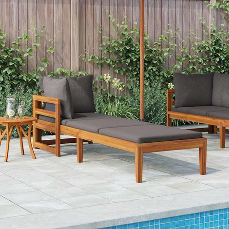 vidaXL Tumbona con 1 reposabrazos gris oscuro madera maciza acacia (1/5)