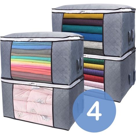 4 pièces - Sacs de rangement pour couettes et vêtements - Organisateurs sous le lit et pour placard - Housses de rangement - Gris foncé (1/5)