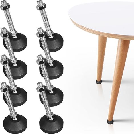 Lot de 8 pieds de meubles M10 x 100 mm Diamètre : 50 mm Vis de réglage réglable en hauteur Pieds en métal pour meubles Pieds réglables Inclinaison maximale de 20 ° Pour pieds de table et (1/5)