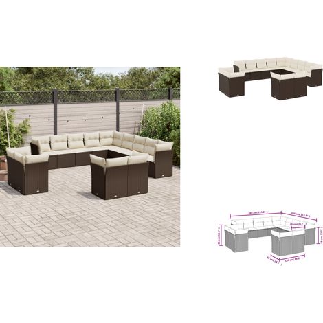 13-tlg. Garten-Sofagarnitur mit Kissen Braun Poly Rattan - Gartensorgsgarnitur - Outdoor Möbel - Lounge Set - Gartenlounge - Rattan Sofa (1/3)