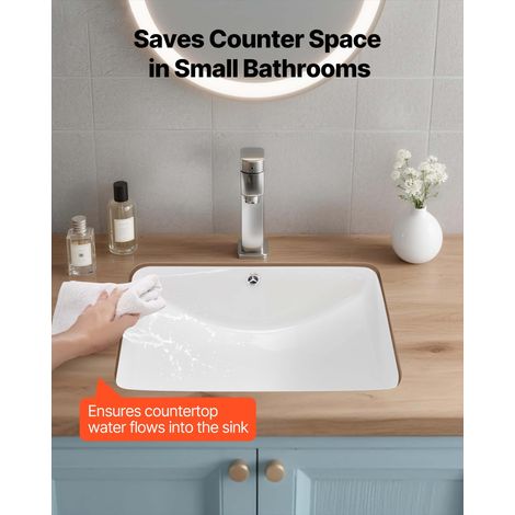 Lavabo de salle de bain sous plan, 530 x 375 mm, vasque rectangulaire en céramique blanche avec trou de trop-plein, évier moderne à… (1/5)