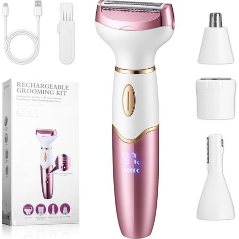 Women's Electric Shaver, 4 in 1 Intimate Trimmer with Digital Display, USB-C Rechargeable Electric Epilator, IPX7 Waterproof Bikini Trimmer for Face, Arms, Legs, Armpits (1/5)