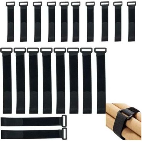 Sangles élastiques 20 pièces 2 tailles 20/30 cm, attaches réutilisables antidérapantes pour câbles, tuyaux, sport, maison et bureau, noires - (1/5)