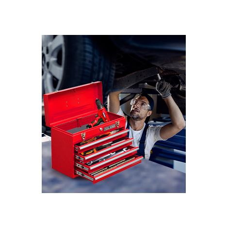 Caja de herramientas metálica roja de 4 cajones con cerradura HAVRYA (1/5)