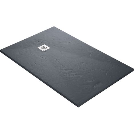 U-Tile – Receveur de douche résine 120 x 80 cm gris ardoise imitation ardoise – ultra plat – antidérapant classe C – siphon 360°