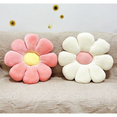 Coussin Fleur - Marguerite 38 cm - Blanc Et Rose - Décoration Intérieure Moderne - Lot De 2 (1/4)