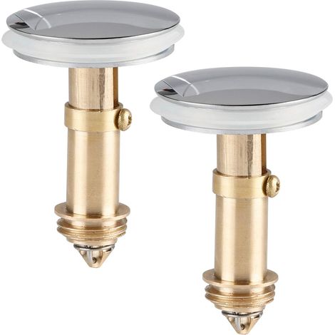 Lot de 2 bouchons de vidange de baignoire pour égouts de 36 mm de diamètre, vidage de baignoire en laiton chromé massif avec joint innovant (1/2)