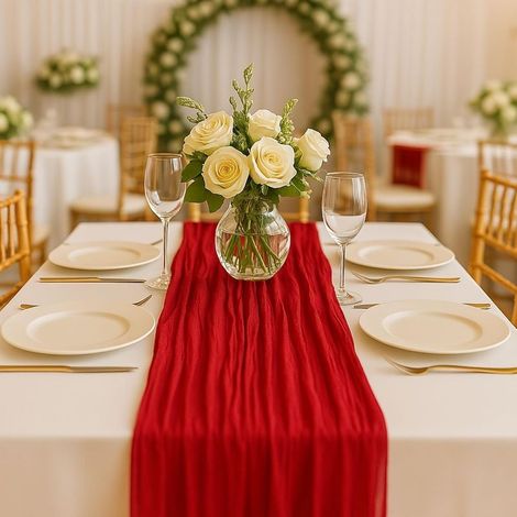 Chemin de table en gaze de fromage rouge de 10 pieds / 120 pouces, style rustique bohème pour mariage, baby shower, entering shower, fête d'anniversaire, décorations de maison (1/4)