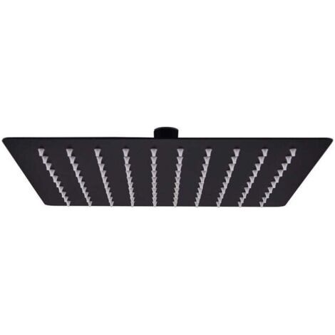 Pomme de Douche Pluie Pulvérisateur Pommeau de Douche Tête de Douchette Accessoire de Salle de Bain Acier Inoxydable 20x20 cm Carrée Noir (1/4)