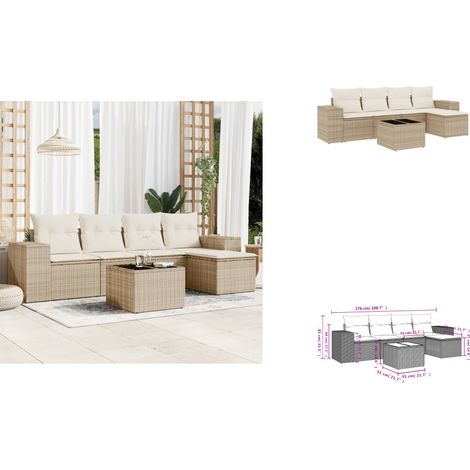Salon de jardin avec coussins 6 pcs beige résine tressée - Ensemble Salon De Jardin - Meuble De Jardin - Résine Tressée - Rotin Synthétique - Mobilier D'extérieur (1/3)