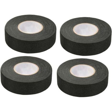 4 Pièces Noir Ruban Adhésif Auto (1.5 cm x 15 m) - Ruban Chiffon de Voiture, Ruban Adhesif Haute Temperature, Scotch Noir Resistant, Scotch Tissu, Bande de Harnais de Câblage de Voiture (1/4)