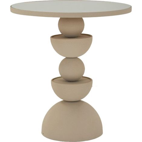 Tavolino da salotto in metallo crema, Ø45x49,5 cm – Dune con specchio (1/5)