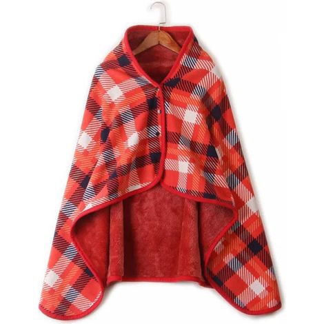Couverture polaire unisexe à carreaux, épaisse double couche avec boutons, plaid doux pour genoux, châle de sieste portable (1/4)