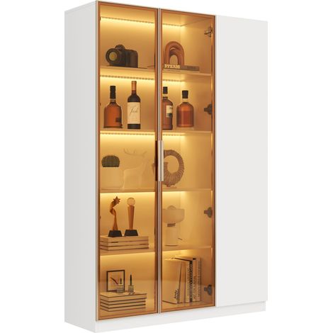 ELVMI Vitrina con 3 Puertas y LED, 3 Estantes Regulables, Cristal de Seguridad, Antivuelco para Salón 110 x 35 x 165 cm (1/5)