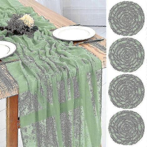 Chemins de table en mousseline vert sauge, lot de 4, 90 x 300 cm, pour la décoration de mariage et de réception. (1/5)