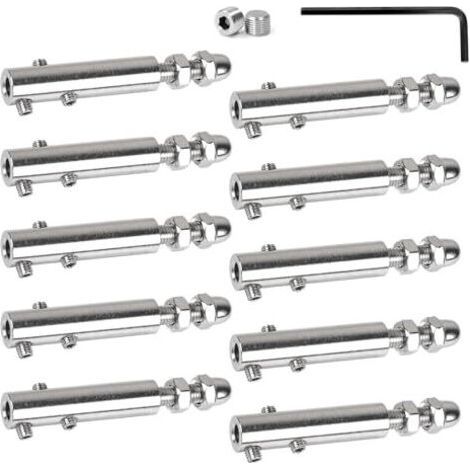 Lot de 10 Serre-câbles 6 mm Tendeur en inox avec tige filetée et clé Allen, Serre-câble en acier inoxydable pour la fixation et la tension des câbles remplissage de garde-corps, balustrades (1/5)