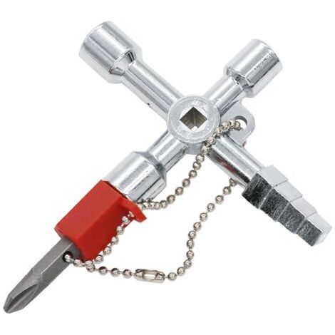1 clé multifonctionnelle à 4 voies, clé universelle pratique pour armoire, compteur d'eau, compteur électrique, radiateur, compteur de gaz, clé universelle pour ascenseur (1/5)