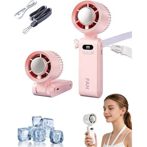 Portable Turbo Cooling Fan, 199-Speed Handheld Fan, 3-in-1 Neck Fan & Desk Fan, USB Rechargeable for Travel & Summer(Pink) (1/5)