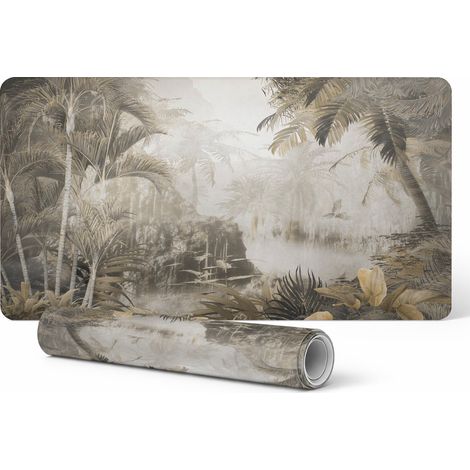 Alfombrilla de escritorio con dise帽o de jungla tropical para dise帽adores gr谩ficos y artistas, 90x45 cm.