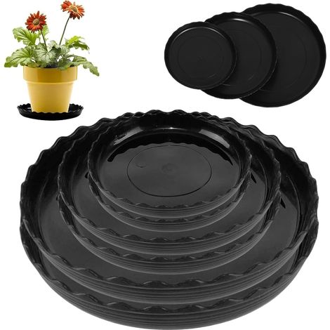 Lot de 6 soucoupes rondes en plastique pour plantes d'intérieur et d'extérieur - Diamètre : 12,5/15/18,5 cm - Noir (1/5)