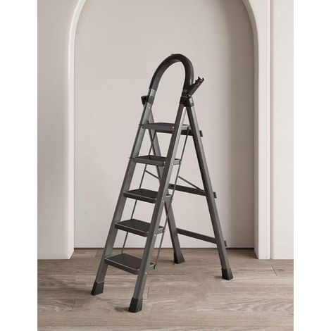 Échelle, en Acier au Carbone, Escabeau, Pliable, Plateau à Outil, Pieds Antidérapants, Capacité de Charge 150 kg, 5 Marches, Noir (1/5)