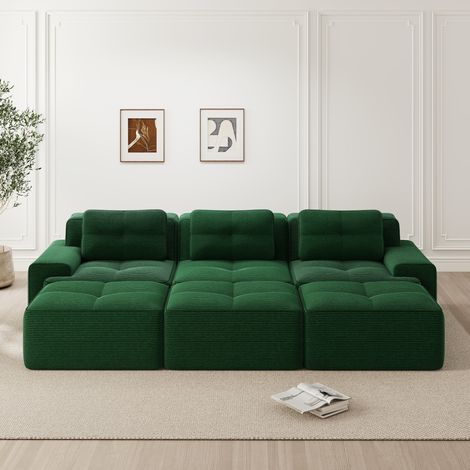 Canapé convertible modulable velours côtelé vert OKMYHOME (1/5)
