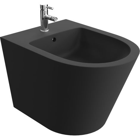 LAVITA Bidet mural universal Galve Black avec trou de robinet et trop-plein en céramique Hygiénique et facile d'entretien (1/4)