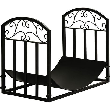 PORTALEGNA DA INTERNO ED ESTERNO IN METALLO CON RIPIANO CURVO FINO 60KG DI LEGNA NERO (1/5)