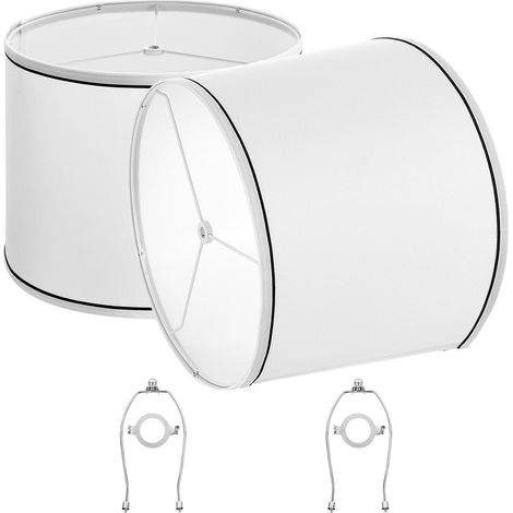 Abat-jour, 2 pcs, 290 x 320 x 245 mm, abat-jour de remplacement moyen avec harpe, housse de rechange pour lampes de table, lampadaires et suspensions, assemblage facile, blanc avec bordure noire (1/5)