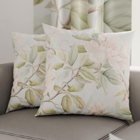 Lot de 2 Taies d'Oreillers 40x40 cm 100% Microfibre Hypoallergénique, Housse Oreiller Rectangulaire Motif Floral Vert, Paquet de 2 (1/3)
