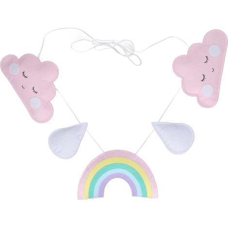 Decorazione da parete a forma di arcobaleno, nuvola e goccia di pioggia stile boho realizzata in resistente tessuto non tessuto, ideale per finestre e camere da letto. (1/5)