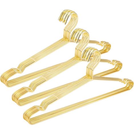 Perchas de metal resistentes de 43 cm (17"), perchas estándar para trajes, perchero de metal para camisas y vestidos, 30 piezas, color dorado. (1/5)
