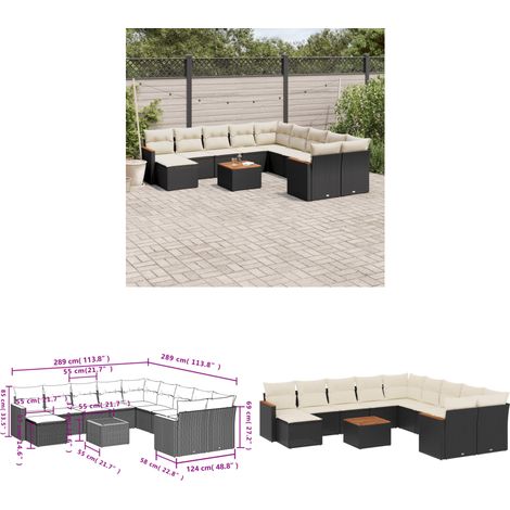 12-tlg. Garten-Sofagarnitur mit Kissen Schwarz Poly Rattan - Gartenmöbel Set - Esstisch - Lounge Möbel - Outdoor Sofa - Rattan Gartenmöbel - Home & Living (1/3)