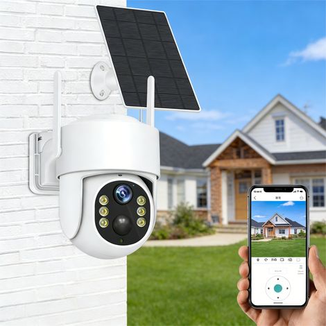 Caméra de surveillance solaire - 4G/WIFI, moniteur HD 4MP, vision nocturne couleur, audio bidirectionnel (carte mémoire 32 Go) (1/5)