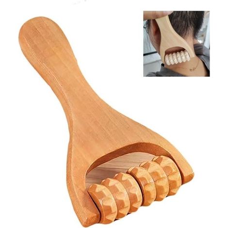 Rouleau de massage en bois, lance-dents, masseur méridien portable, adapté au massage du dos et du corps 15x8cm (1/5)