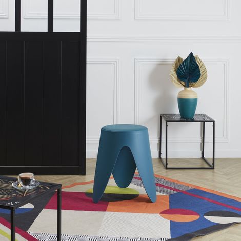 Tabouret - HOME DECO FACTORY - Eve - Empilable - Bleu canard (1/4)