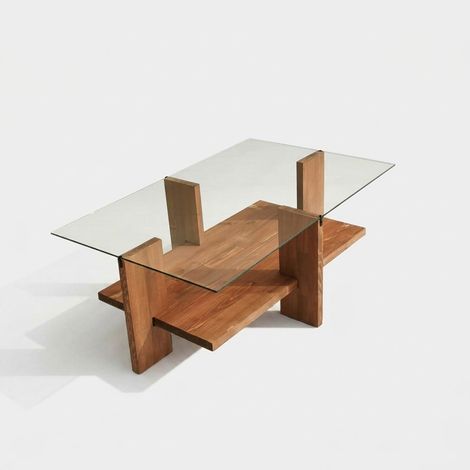 Mesa de centro de vidrio templado y madera Orelan