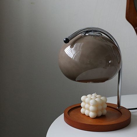 Lampe à cire parfumée rétro avec plateau de rangement en bois, chauffe-bougie en verre, lampe de chevet d'ambiance, 220 V (UE) (1/5)