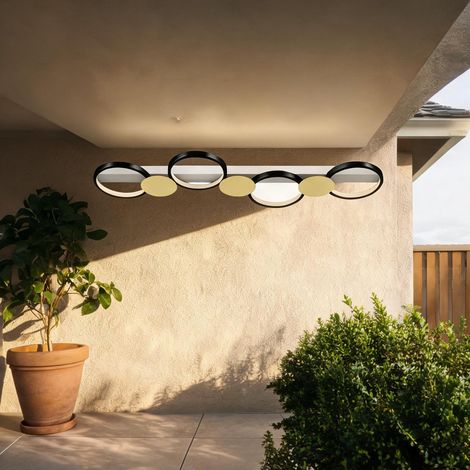 Plafonnier LED 38W 1500lm 4 anneaux télécommandé noir et or 100 (1/5)