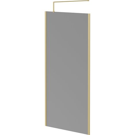 Colore 8mm Smoked Glass Brushed Brass 1950mm x 1000mm Walk In Shower Screen including Wall Channel with End Profile and Support Bar (1/5)