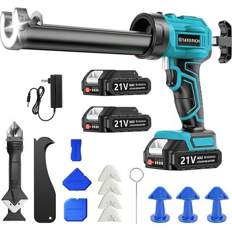 Pistolet à Cartouche Electrique Compatible avec Batteries 18V sans Fil avec 2 x 2000 mAh Batteries, Pistolet Silicone Électrique de 300 ml, Lumière LED, 4 Vitesses, pour Calfeutrer (Bleu) (1/5)