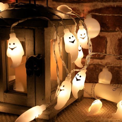 Guirnalda de luces de calabazas de Halloween, ambiente festivo, luces decorativas, arreglo para interiores y exteriores, guirnalda de luces de calaveras y ojos (Fantasma pequeño, 3 m, 20 luces) (1/5)
