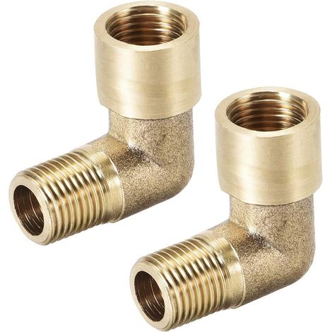 Coude Laiton Raccord Tuyau 90°Rue 2Pcs 1/8PT Mâlex1/8PT Femme (1/3)