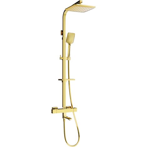 Mexen CQ62 Badewannen-Dusch-Set mit Regenduschkopf und Thermostatarmatur, gold - 779106295-50 (1/2)