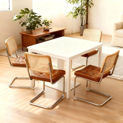 Set di 4 sedie da pranzo, sedie d'accento in similpelle con gambe cromate, sedie moderne di design Breuer di metà secolo, sedie imbottite per sala da pranzo, soggiorno e cucina. (1/5)